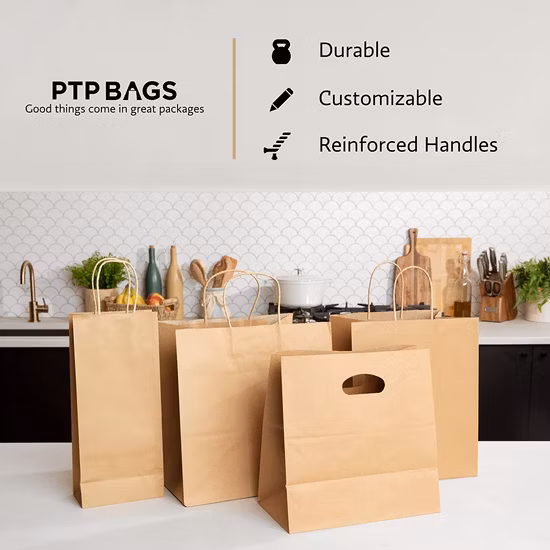 Sacs de service alimentaire de sac fourre-tout en papier kraft découpé avec des matrices naturels
